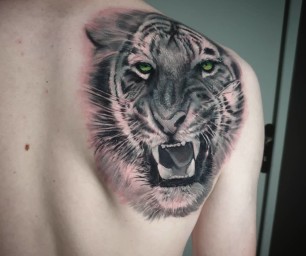 Tatouage realiste animaux tigre noir et gris