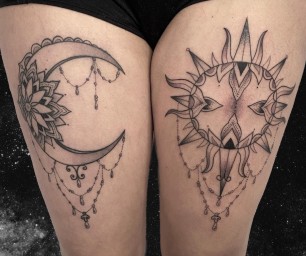 Lune soleil ornemental tatouage